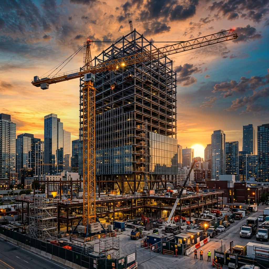 Modern construction structure showing scale